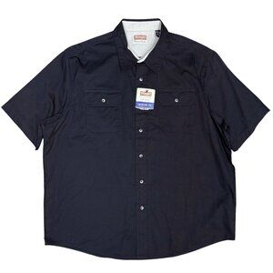 NWT Men's WRANGLER Relaxed Fit Short Sleeve Button Down Black‎ Shirt | Size XL